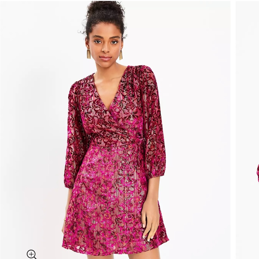 LOFT Floral Burnout wrap Pink Dress